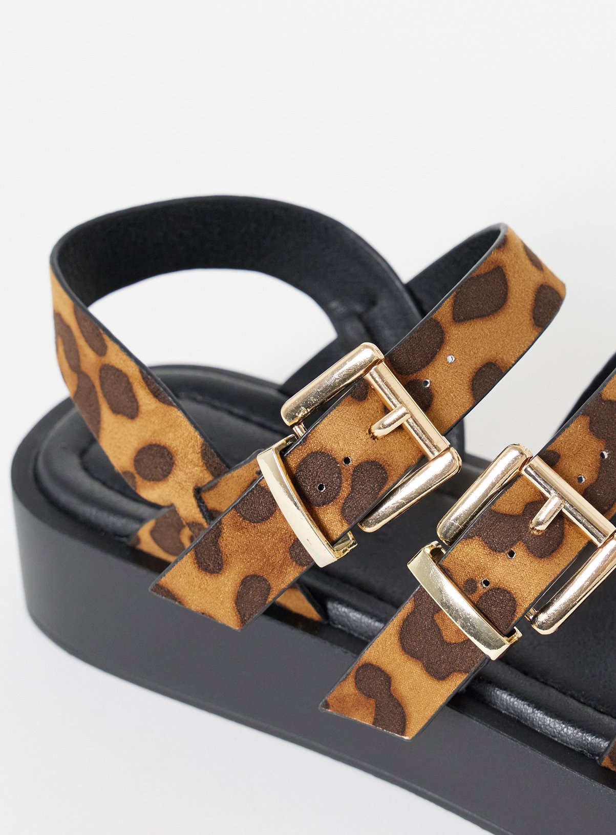 SIMPLY BE Triple Strap Leopard Comfort Sandals Wide Fit 5 - Image 4 thumbnail
